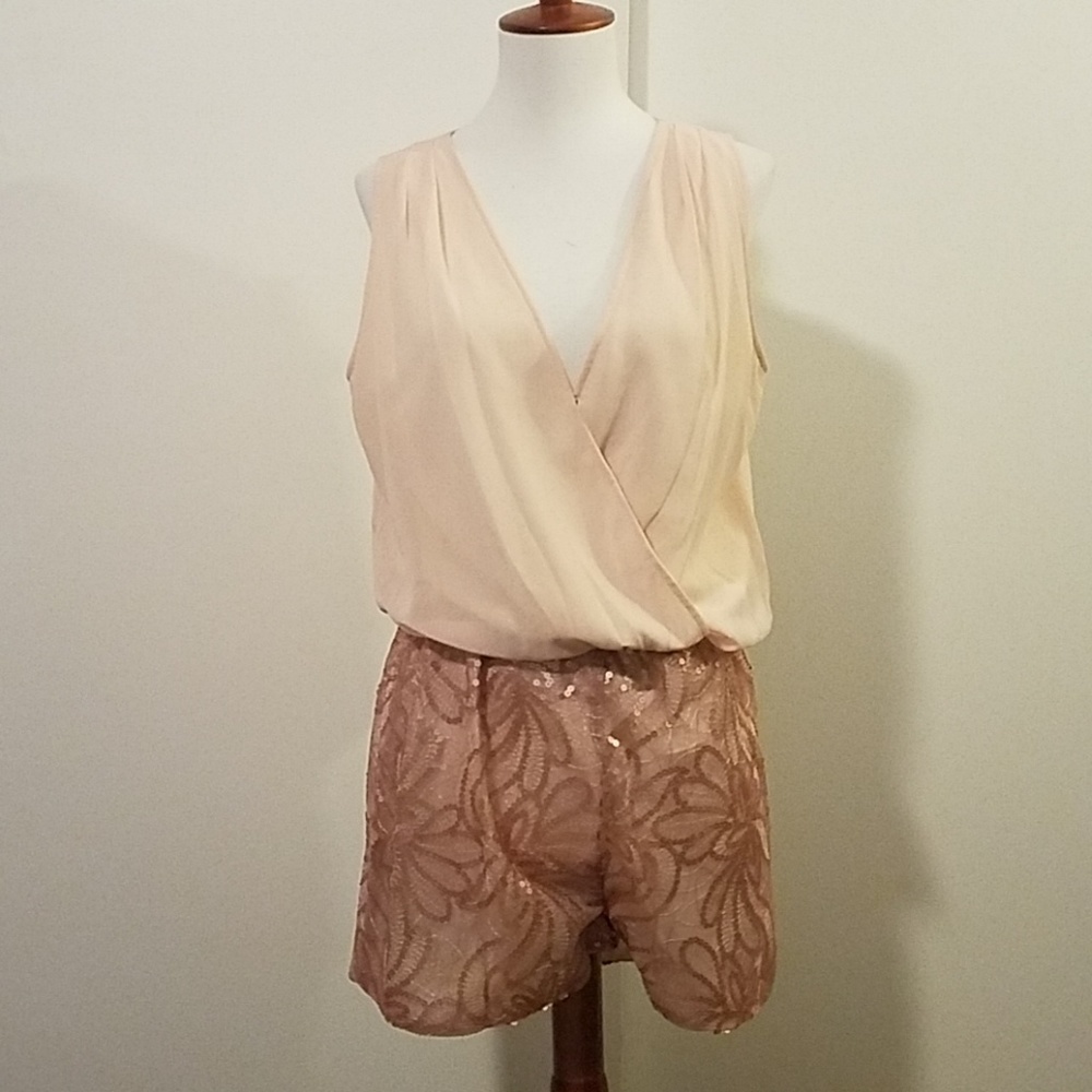 NWT Francesca's blush/rose pink sequin romper